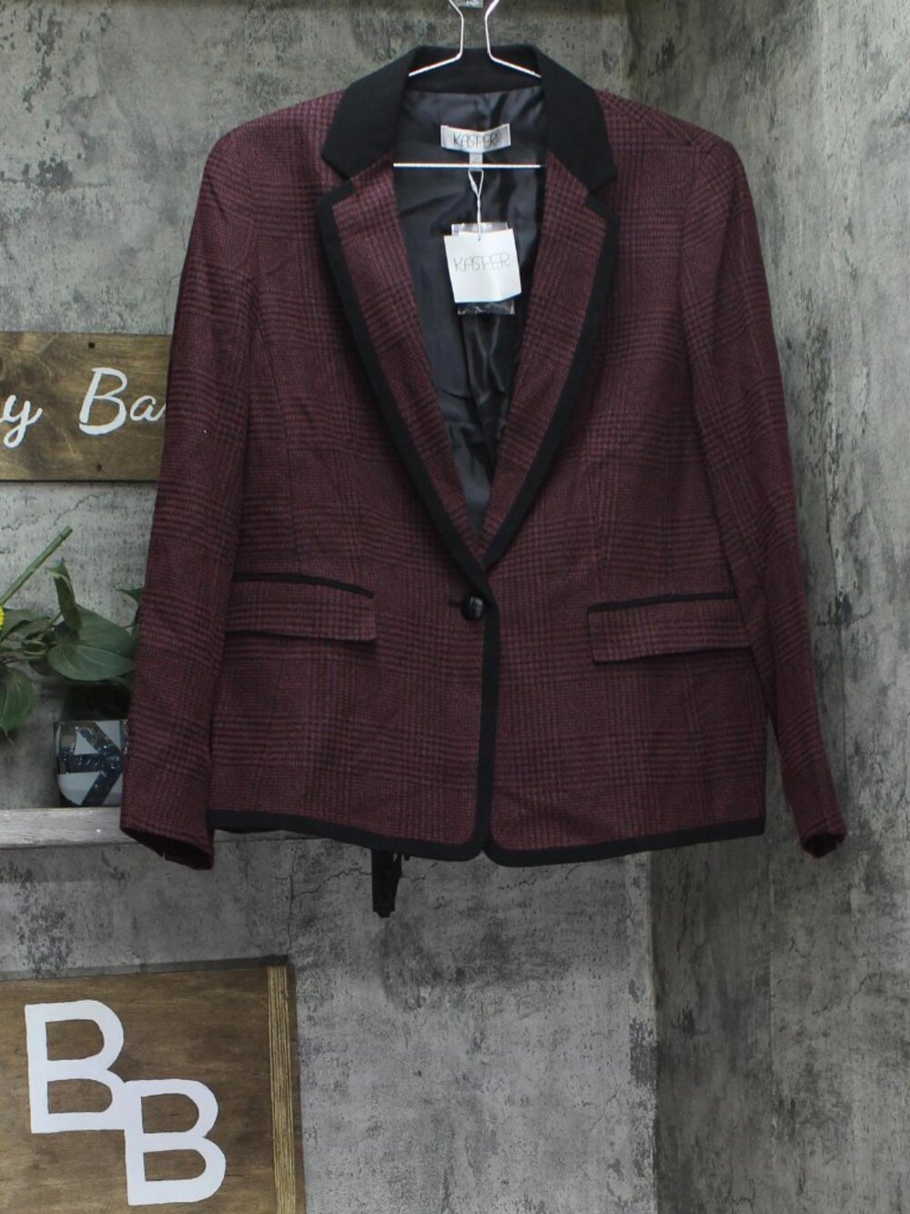 Kasper Red Single Button Framed Notch Collar Blazer Jacket Shiraz 14